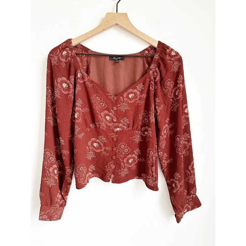 NWOT Madewell Preston Puff-Sleeve Top in Letterpress Floral XS